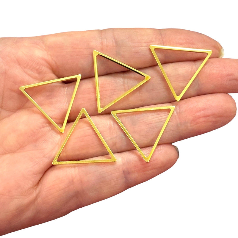 24Kt Gold Plated 24mm Triangle Charms, Gold Triangle Connector Charms, 5 pcs in a pack