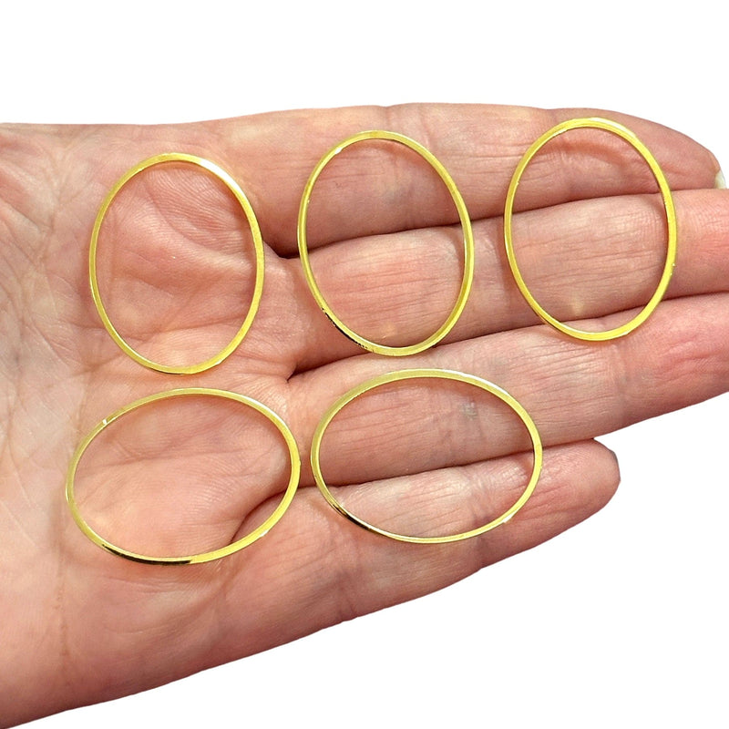 Charmes ovales plaqués or 24 carats 30x23 mm, charmes de connecteur ovales en or, 5 pièces dans un paquet