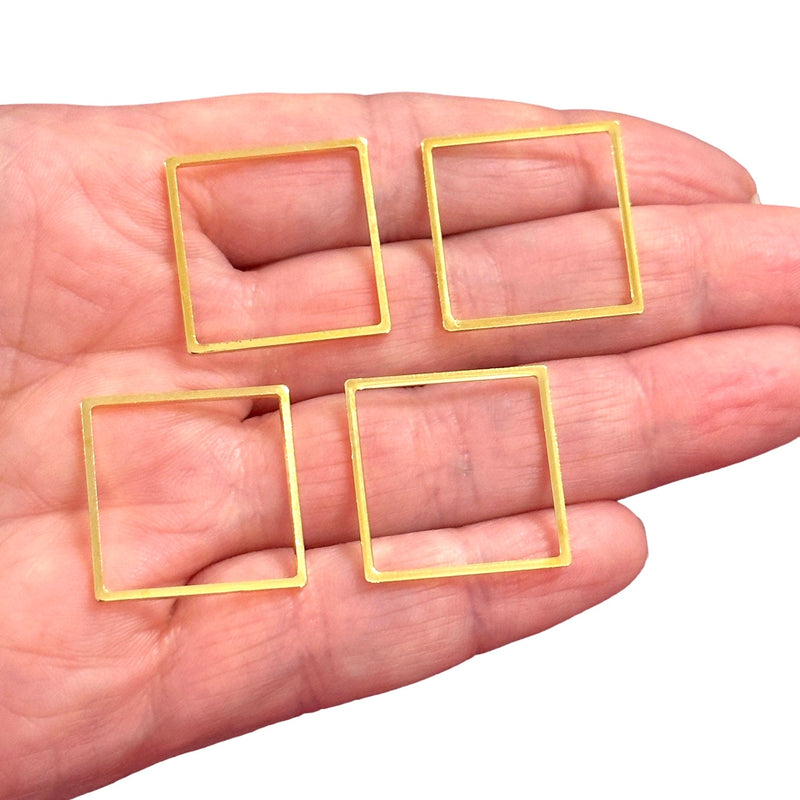 Charmes carrés plaqués or 24 carats de 24 mm, charmes de connecteur carré en or, 4 pièces dans un paquet