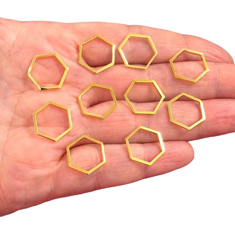 24Kt Gold Plated 16x14mm Hexagon Charms, Gold Hexagon Connector Charms, 10 pcs in a pack