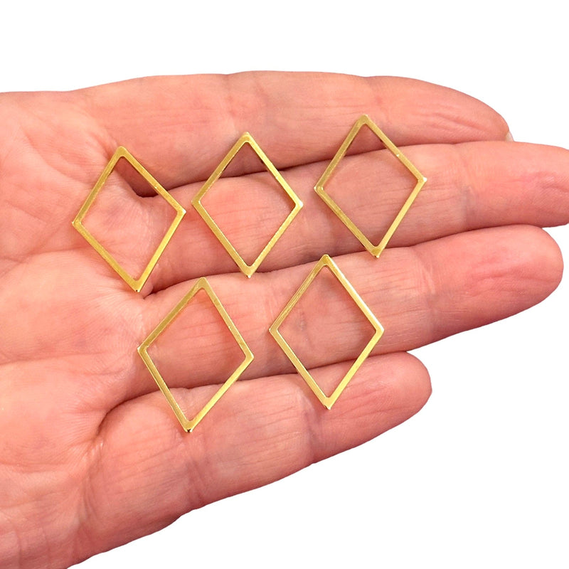 24Kt Gold Plated 24x17mm Rhombus Charms, Gold Rhombus Connector Charms, 5 pcs in a pack