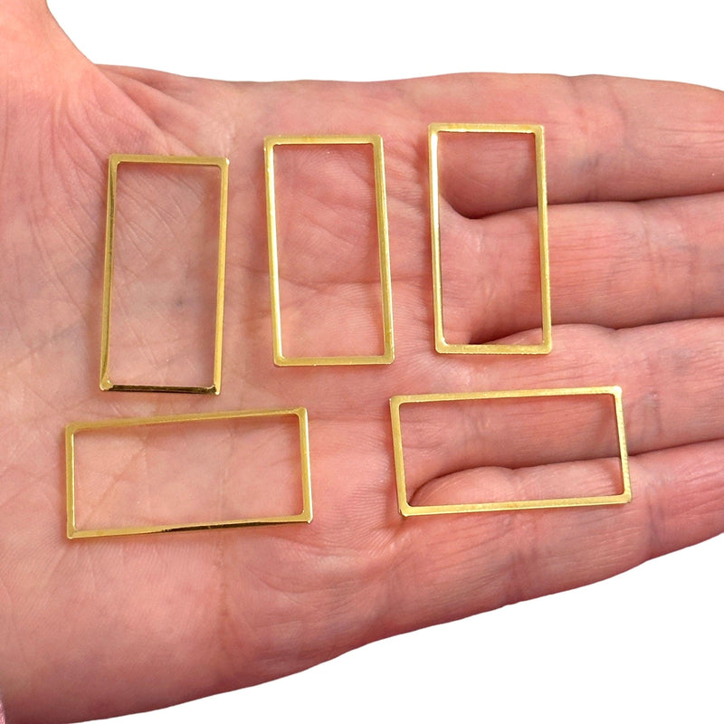 24Kt Gold Plated 30x15mm Rectangle Charms, Gold Rectangle Connector Charms, 5 pcs in a pack
