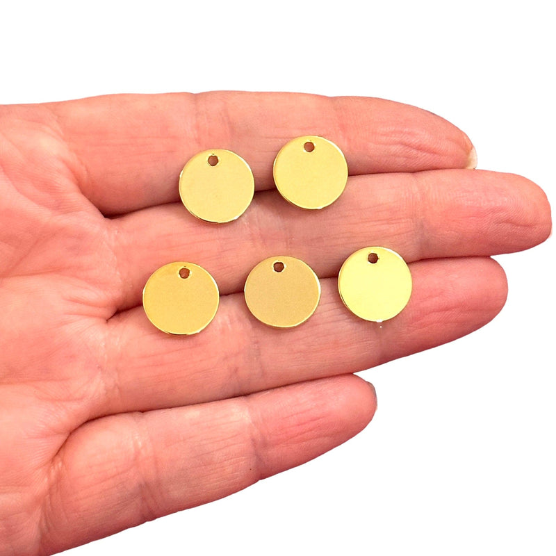 24Kt Gold Plated 12mm Round Tag Charms, Gold Round Tag Charms, 5 pcs in a pack