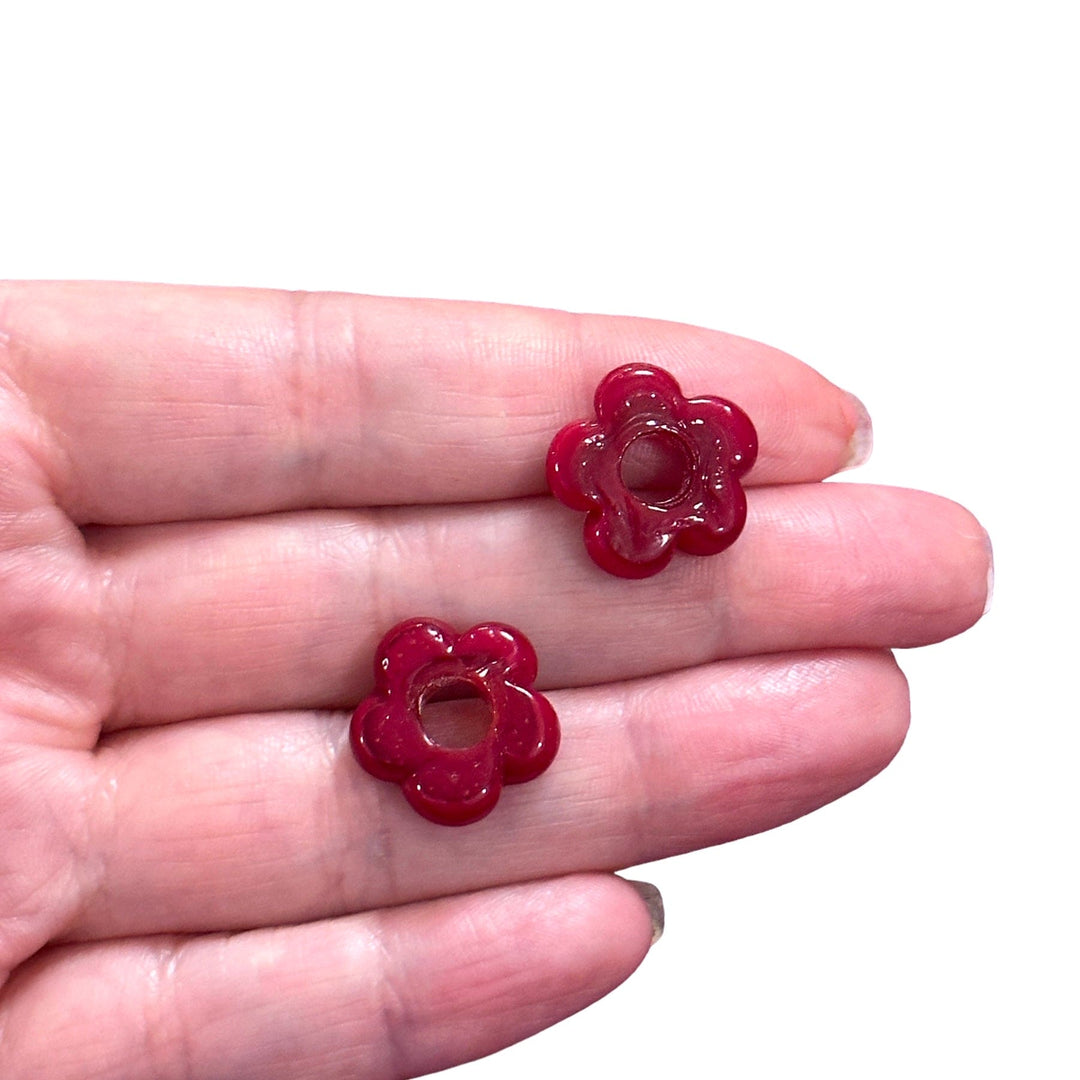 Hand Made Murano Glass Flower Charms With 5mm Holes, 2 pcs in a pack