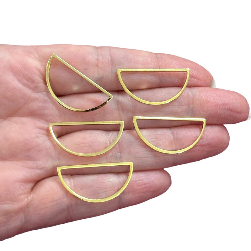 24Kt Gold Plated 28x14mm Semicircle Charms, Gold Oval Semicircle Charms, 5 pcs in a pack