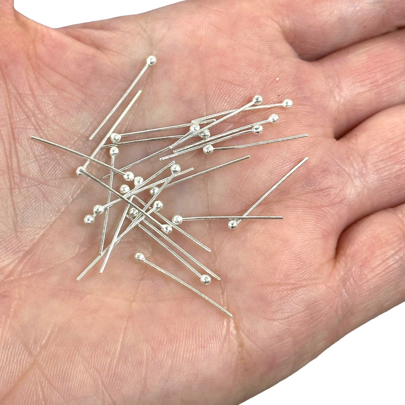 Silver Plated Ballpoint Pins, Ball Headpins, 0.6mm by 20mm, Silver Plated Brass Ball Head Pins