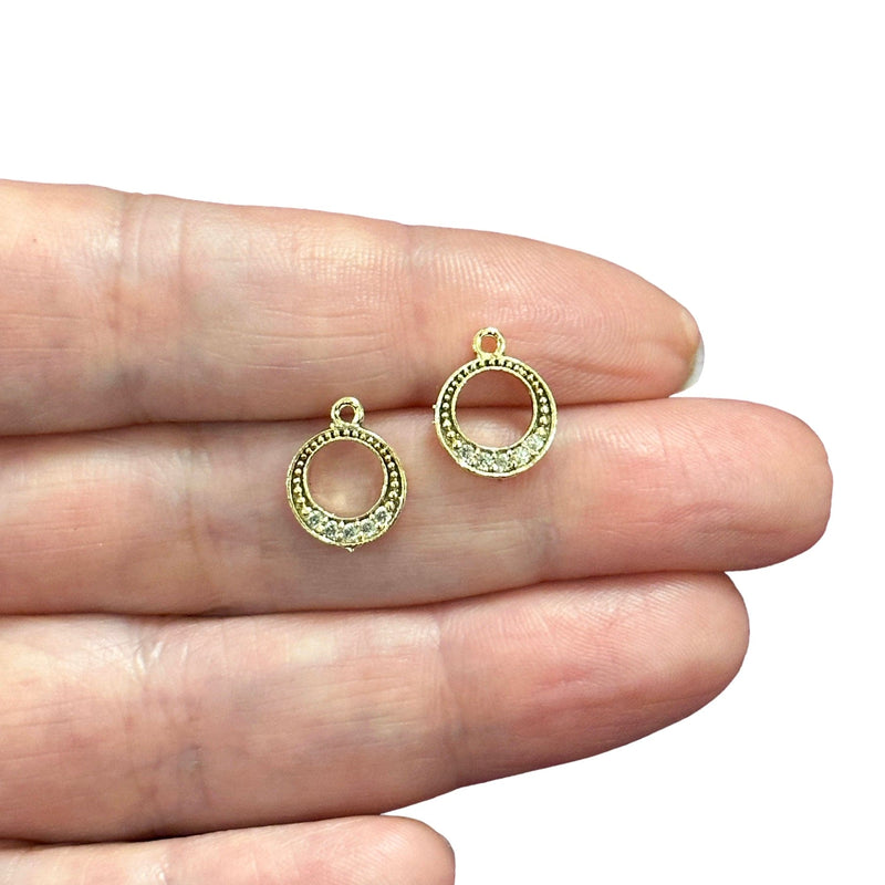 24Kt Gold Plated CZ Micro Pave Circle Charms, 2 pcs in a pack