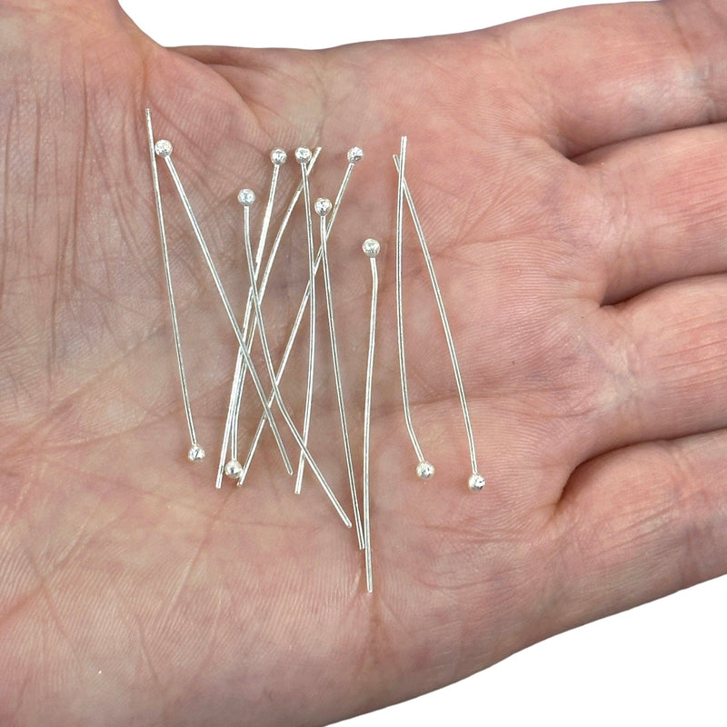 Silver Plated Ballpoint Pins, Ball Headpins, 0.6mm by 40mm, Silver Plated Brass Ball Head Pins