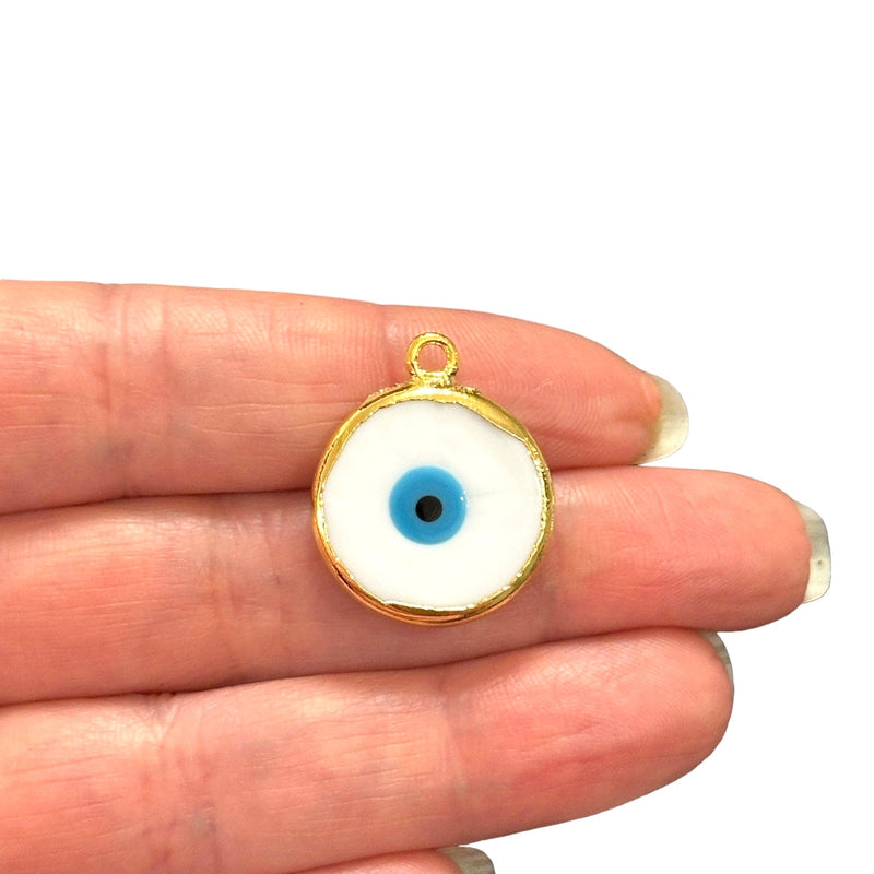 24Kt Gold Plated Hand Made Murano Glass White Evil Eye Charm