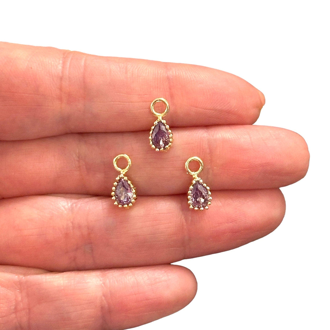 24Kt Gold Plated Drop Tourmaline CZ Charms, 3 pcs in a pack