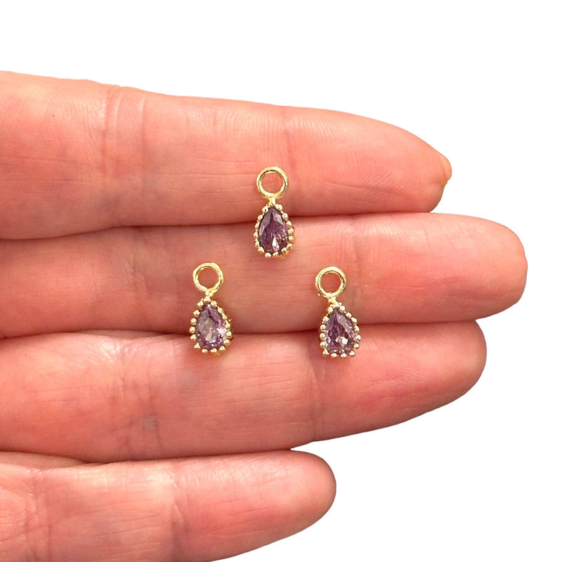 24Kt Gold Plated Drop Tourmaline CZ Charms, 3 pcs in a pack