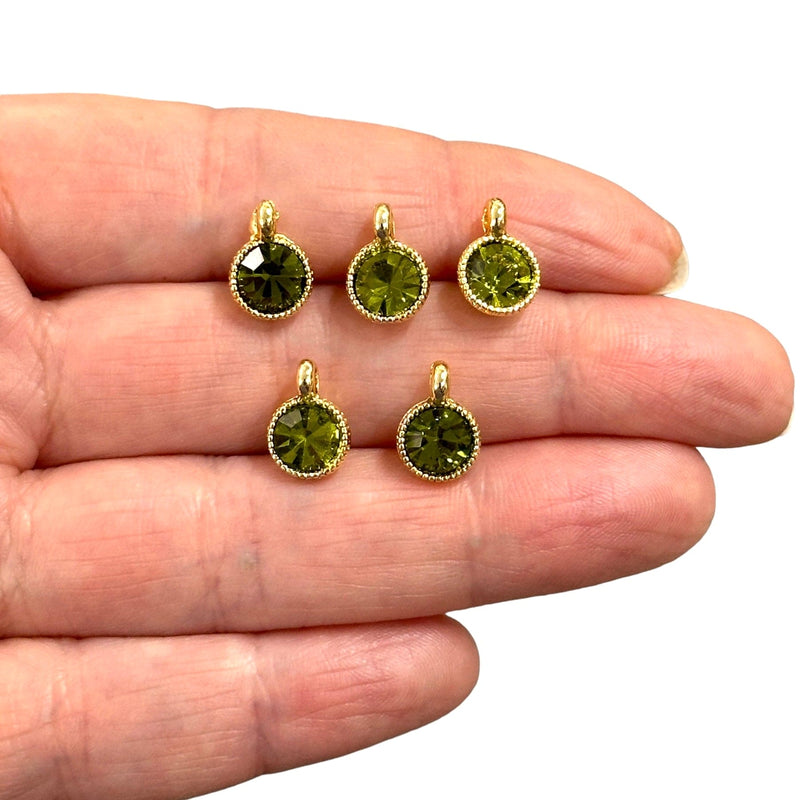 24Kt Gold Plated Olivine Swarovski Charms, 5 pcs in a pack