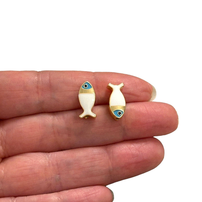 24Kt Gold Plated Double Side White Enamelled Fish Spacer Charms
