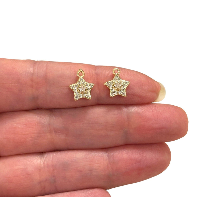 18K Gold Plated CZ Star Charms, 2 Pcs in a pack