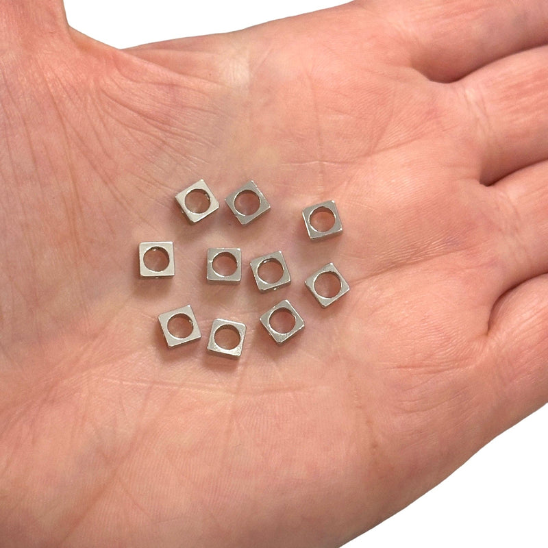 Rhodium Plated Hollow Square Spacer Charms, 10 pcs in a pack