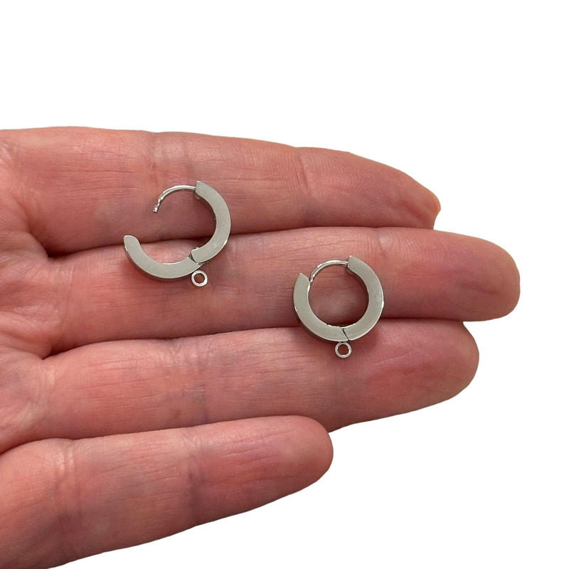 Stainless Steel Huggie Hoop Earrings With Loop