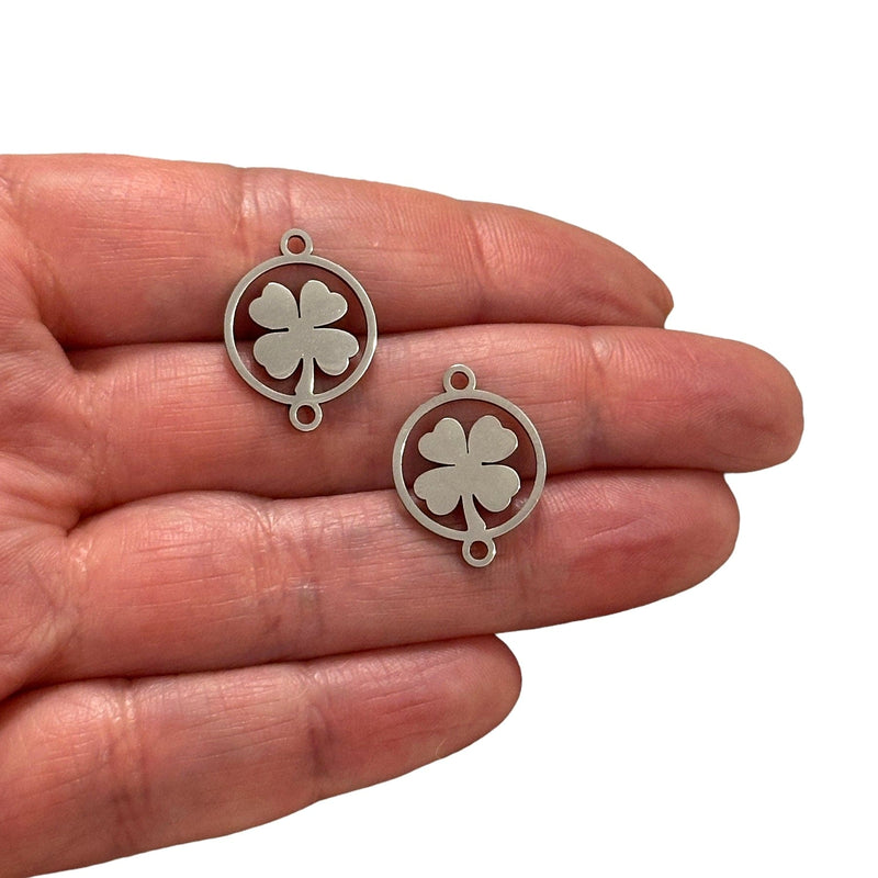Stainless Steel Clover Connector Charms, 2 pcs in a pack