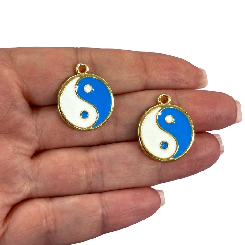 24Kt Gold Plated D. Blue Enamelled Yin Yang Charms, 2 Pcs in a pack