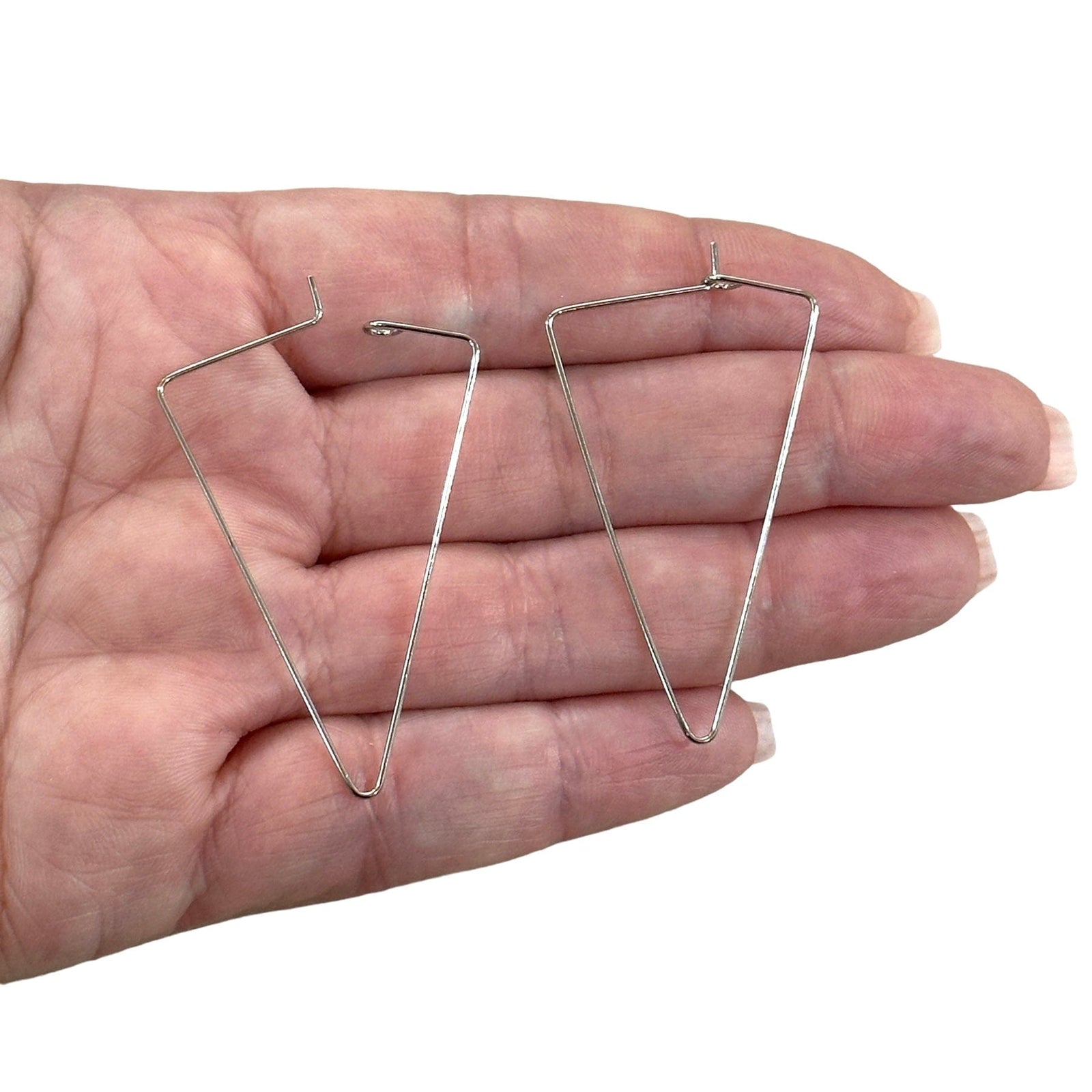 6 Pcs, Rhodium Plated Triangle Earring Hoops, 44x24mm, Earring Blanks,
