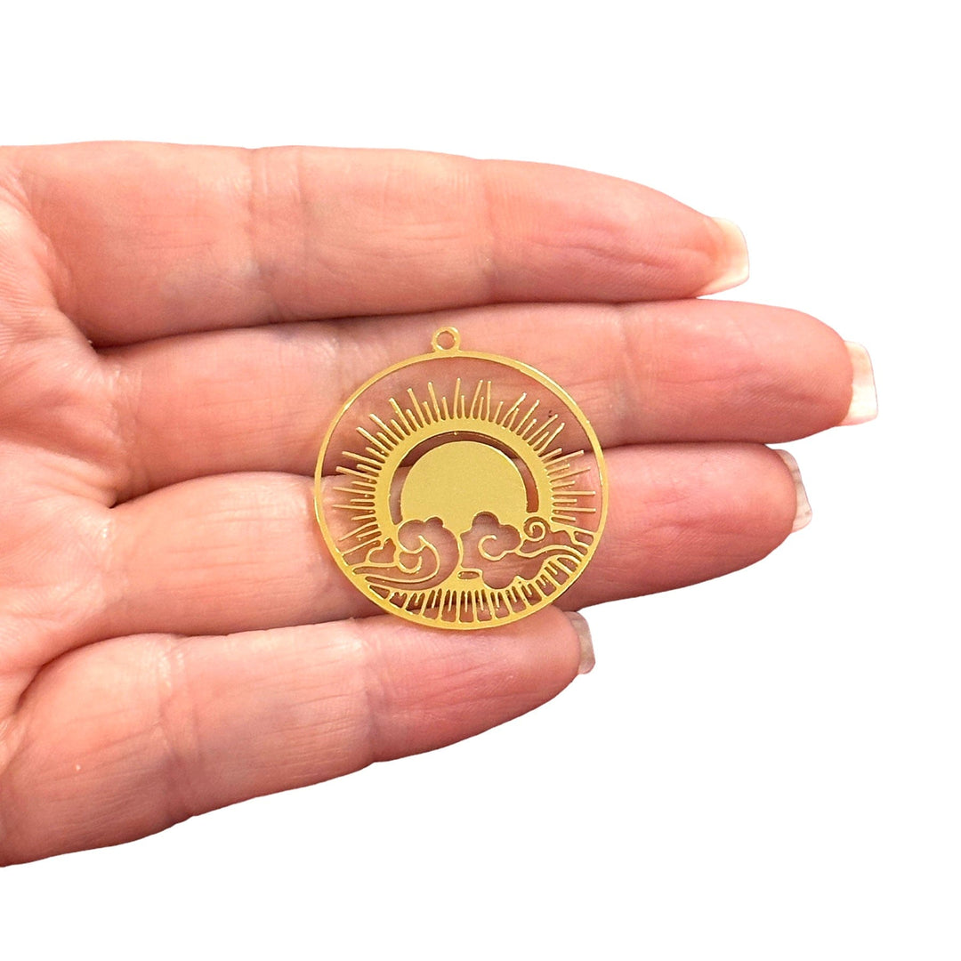 24Kt Gold Plated Sun&amp;Clouds Charm, Laser Cut Sun and Clouds Charm