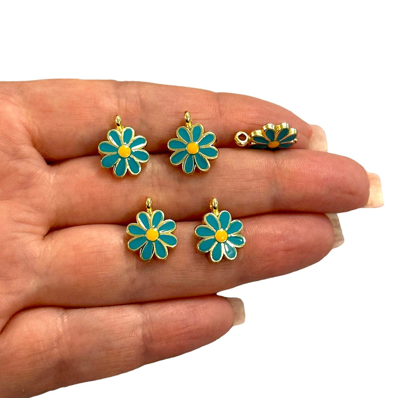24Kt Gold Plated Blue Enamelled Daisy Charms, 5 pcs in a pack