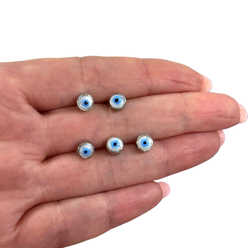 6mm Silver Plated Evil Eye Beads, 6mm Silver Plated Evil Eye Spacers, 5 Pcs in a Pack