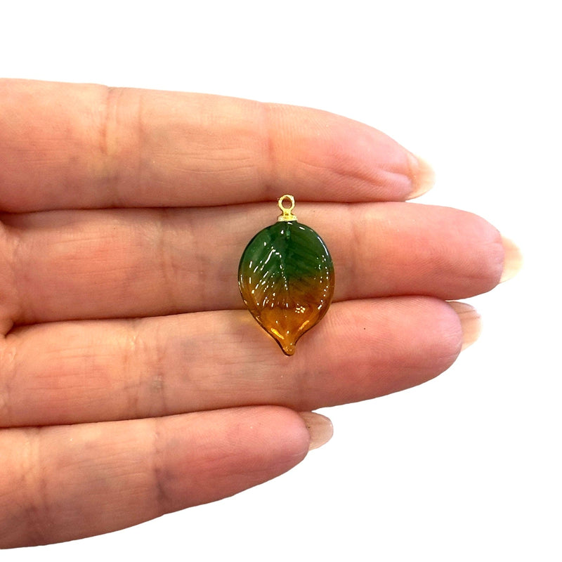 Hand Made Murano Glass Leaf Charm With 24Kt Gold Plated Pin