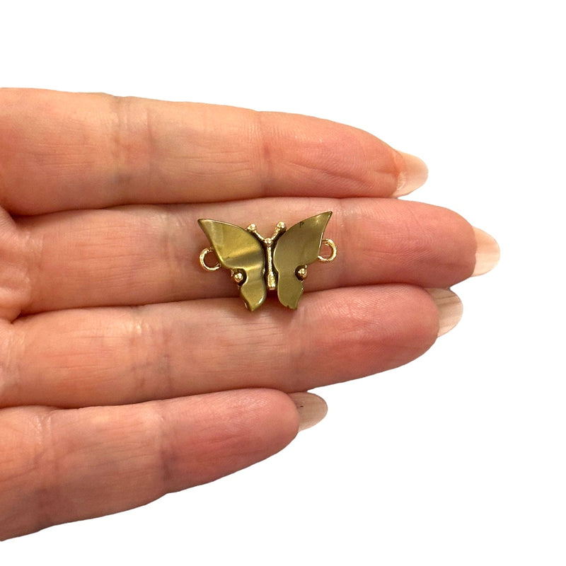 24Kt Gold Plated Brass&Hand Made Resin Butterfly Double Loop Connector Charm