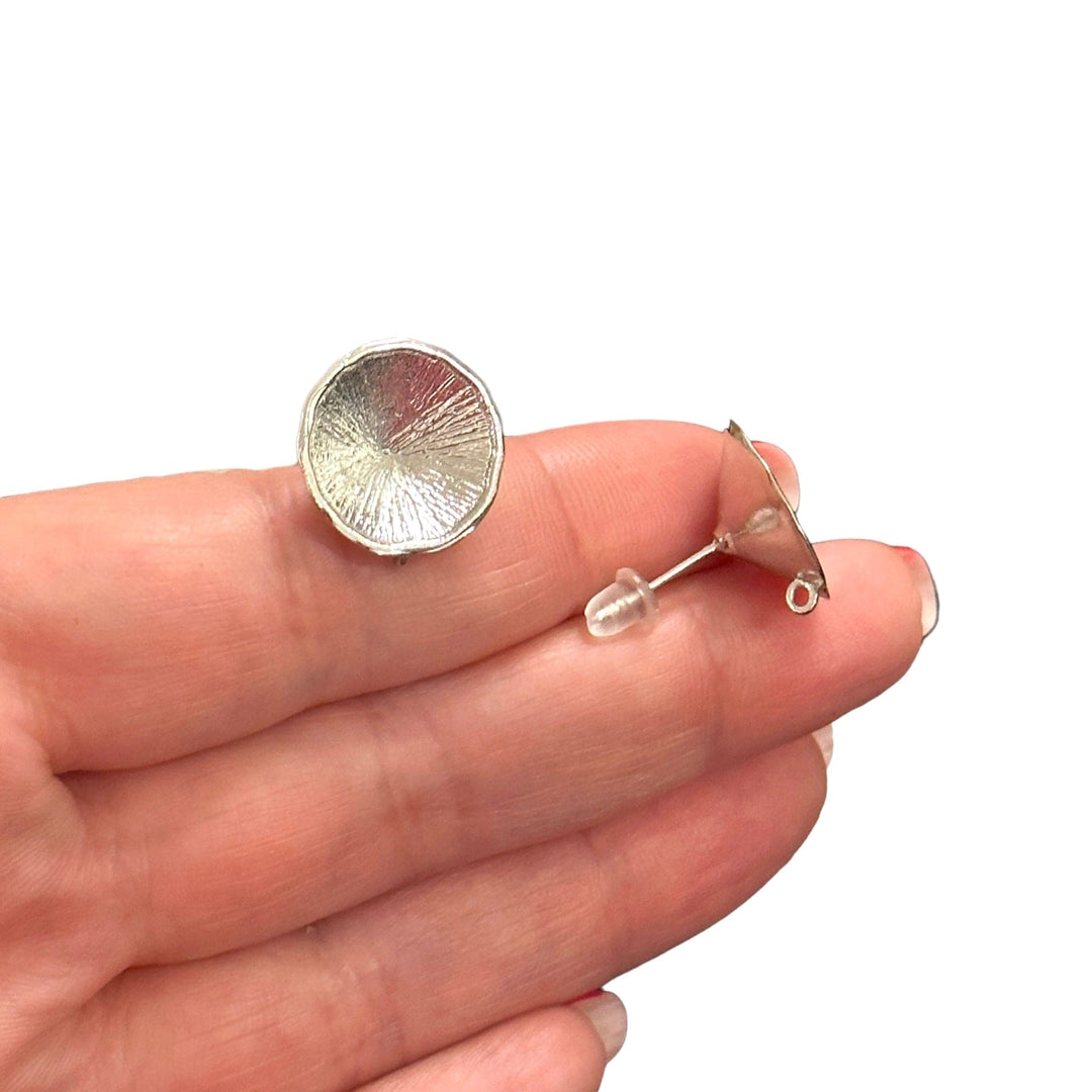 Rhodium Plated Brass Stud Earrings, 2 pcs in a pack,