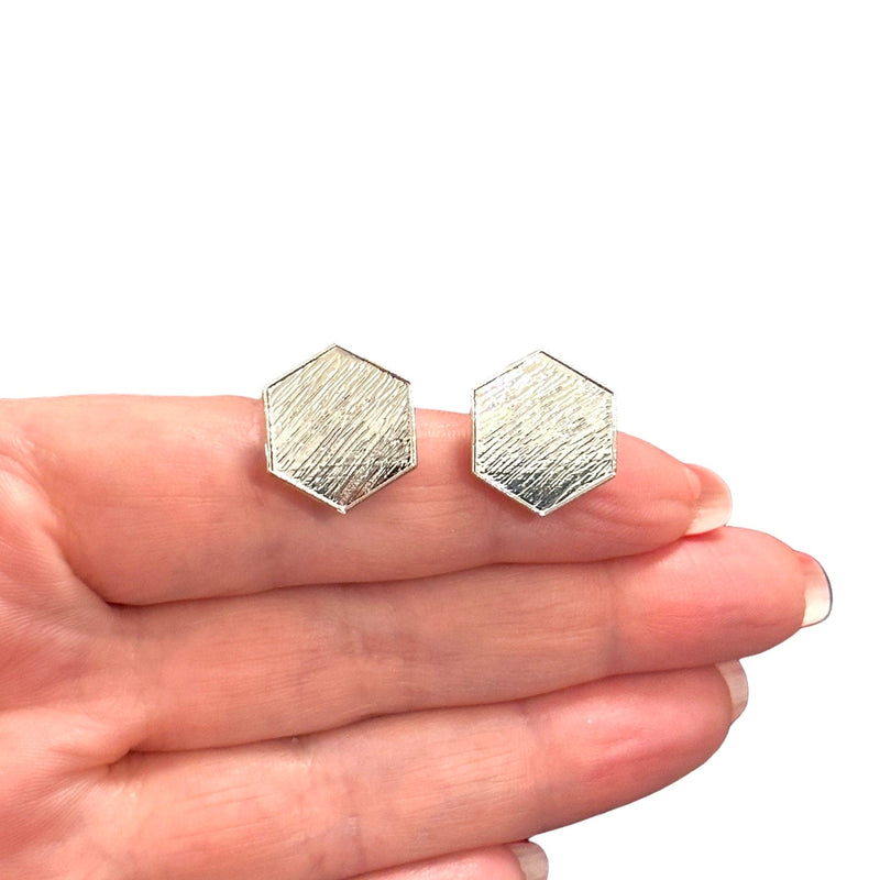 Rhodium Plated Brass Stud Earrings, 2 pcs in a pack,