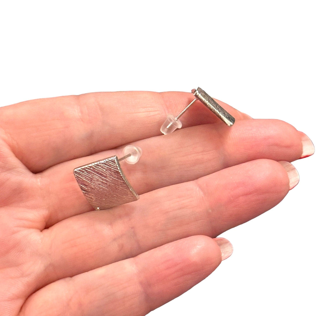 Rhodium Plated Brass Stud Earrings, 2 pcs in a pack,