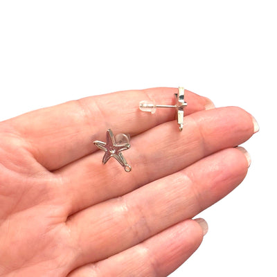 Rhodium Plated Brass Stud Earrings, 2 pcs in a pack,