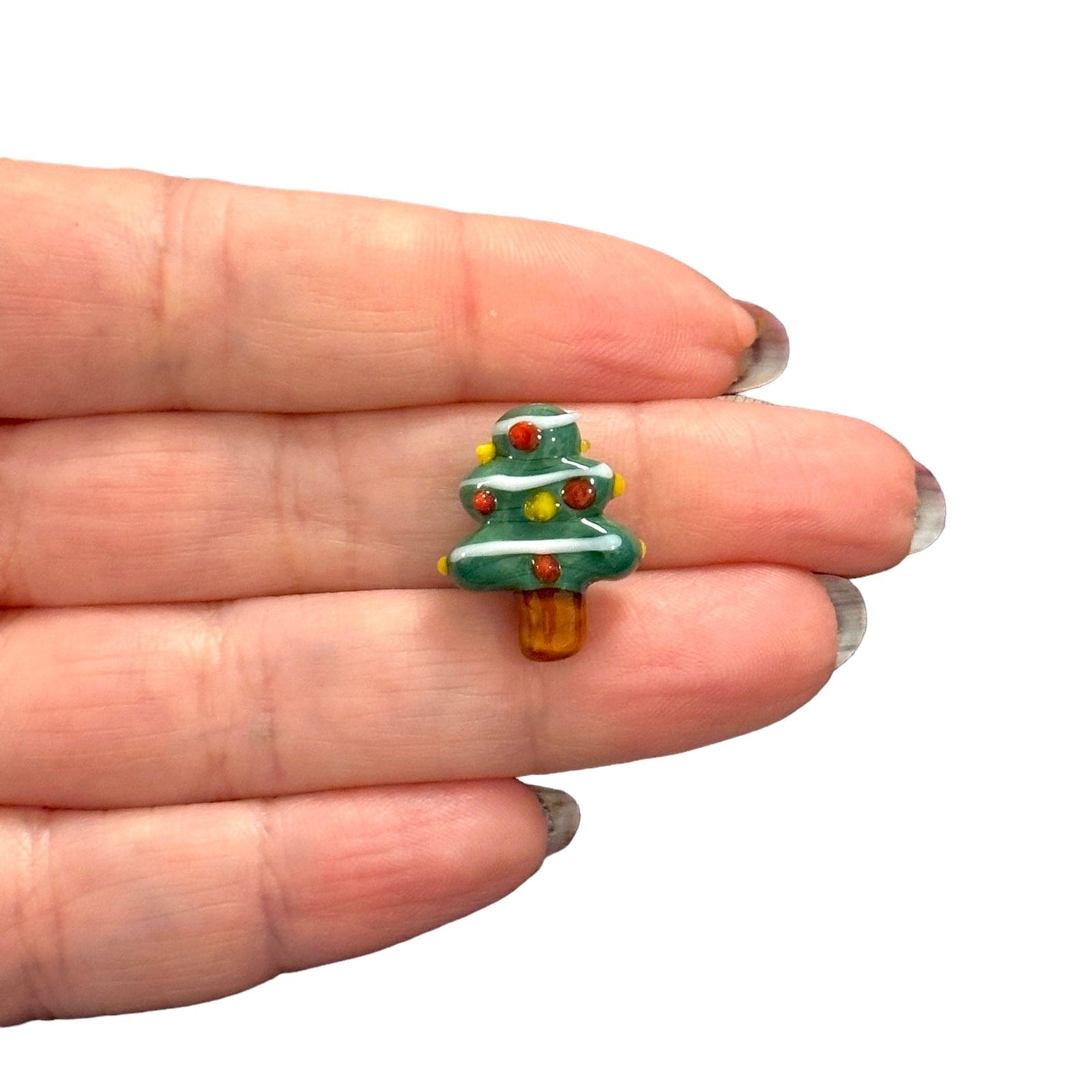 Xmas Tree Hand Made Murano Glass Charm, Vertical Hole Xmas Tree Charm