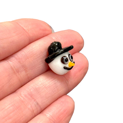 Snowman Hand Made Murano Glass Charm, Vertical Hole Snowman Charm