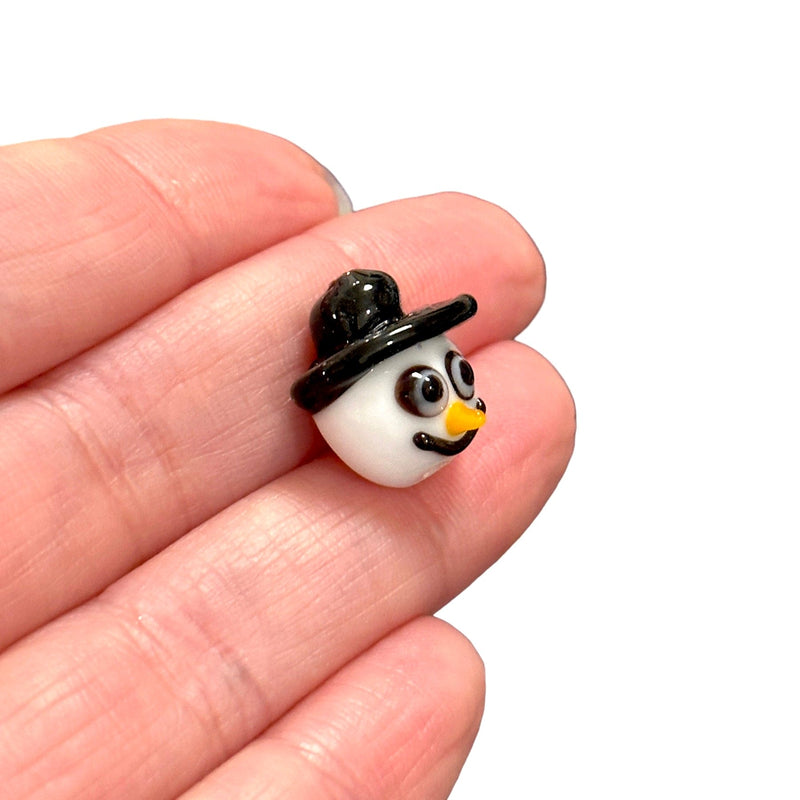 Snowman Hand Made Murano Glass Charm, Vertical Hole Snowman Charm