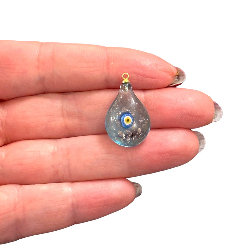 Hand Made Murano Glass Evil Eye Charm With 24Kt Gold Plated Pin