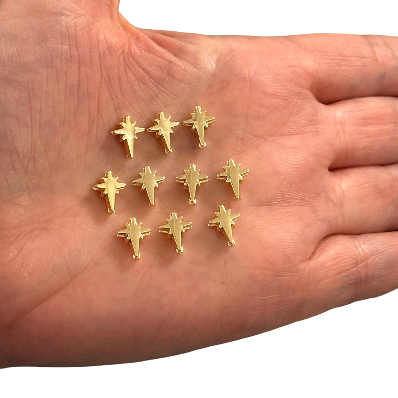 24Kt Gold Plated North Star Spacer Charms, Horizontal Hole Gold North Star Charms, 10 pcs in a pack