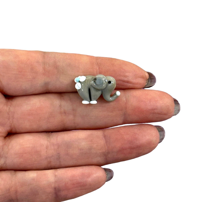 Hand Made Murano Glass Elephant Charm, Horizontal Hole Murano Glass Elephant Charm