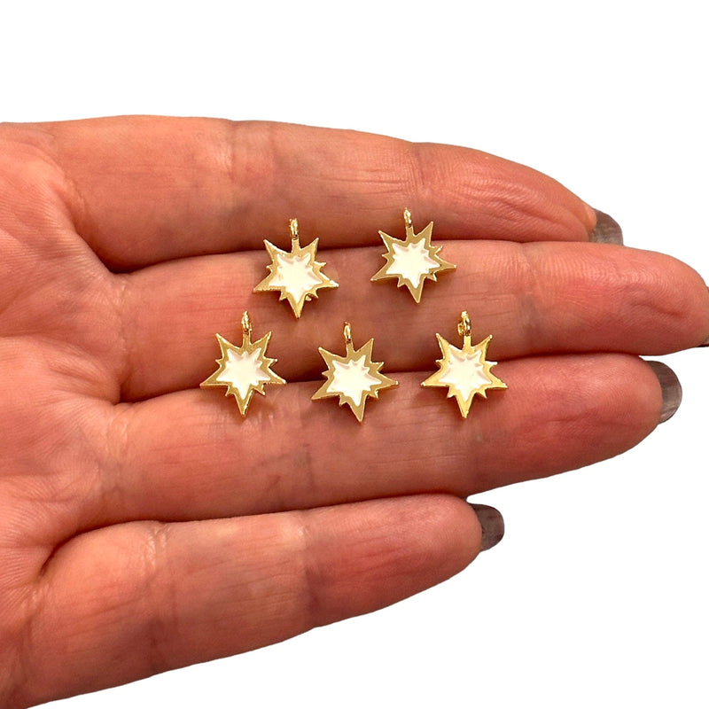 24Kt Gold Plated Brass Enamelled North Star Charms, 5 pcs in a pack