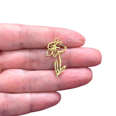 24Kt Gold Plated Birth Flower Charm, Birth Month Flower Pendant, Gold Floral Necklace