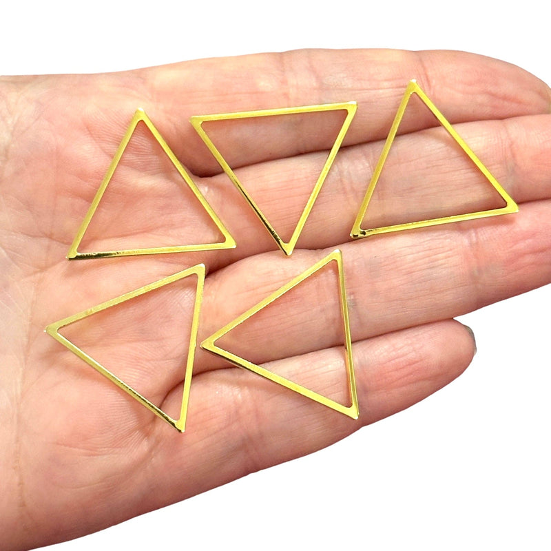 24Kt Gold Plated 27mm Triangle Charms, Gold Triangle Connector Charms, 5 pcs in a pack