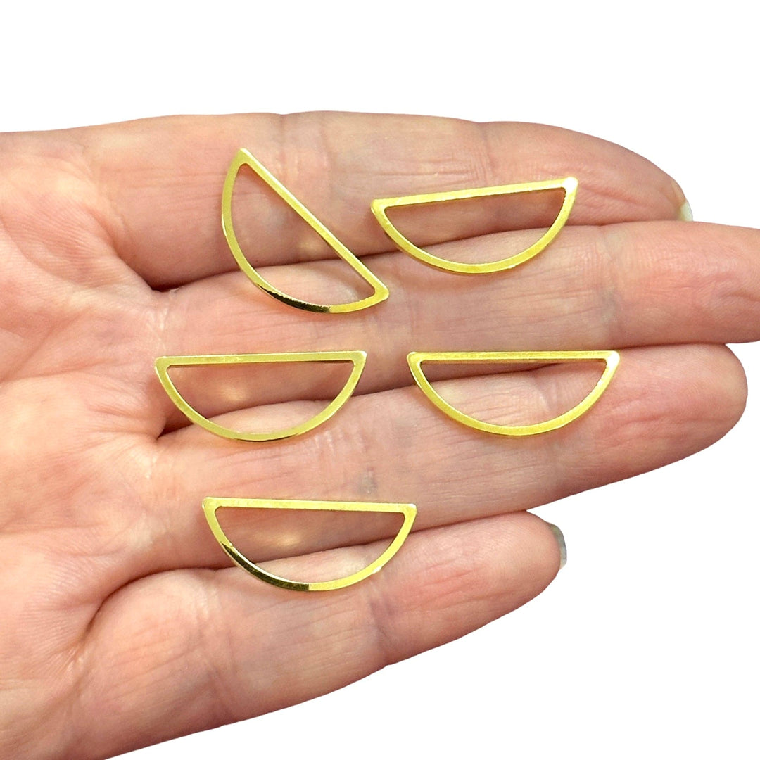 24Kt Gold Plated 23x10mm Semicircle Charms, Gold Oval Semicircle Charms, 5 pcs in a pack