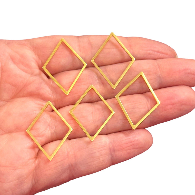 24Kt Gold Plated 28x20mm Rhombus Charms, Gold Rhombus Connector Charms, 5 pcs in a pack