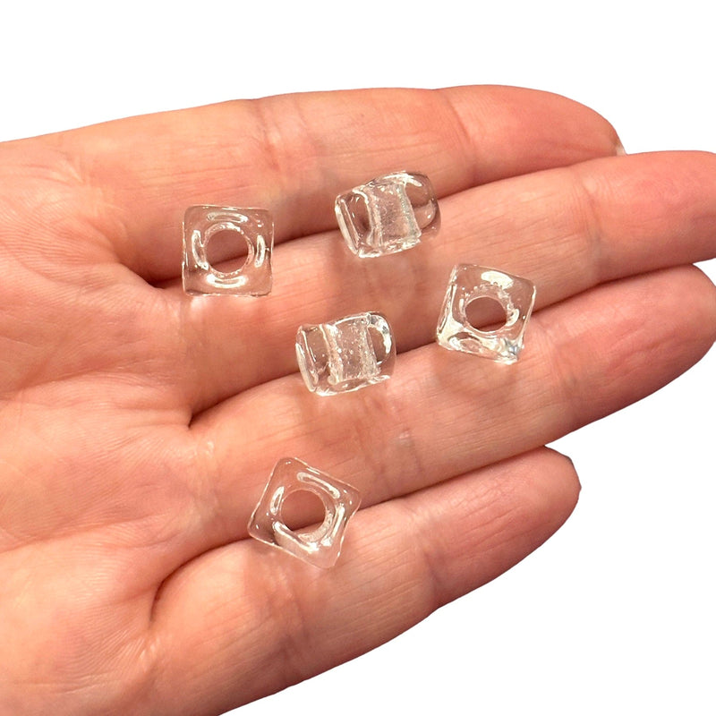 Hand Made Murano Glass Square Beads With 5mm Holes, 5 pcs in a pack