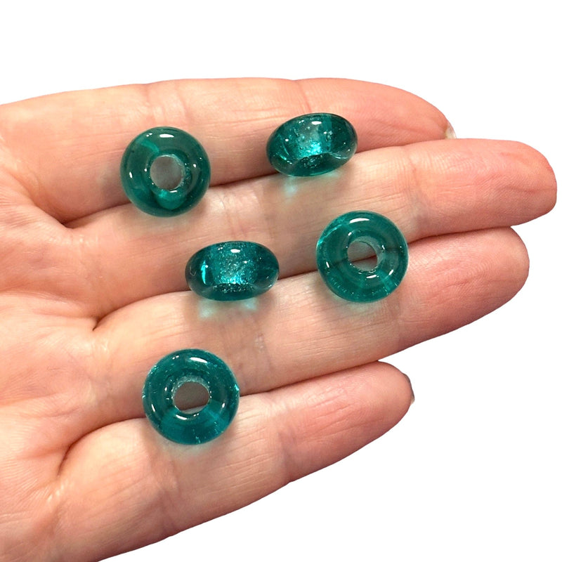 Hand Made Murano Glass Rondelle Beads With 5mm Holes, 5 pcs in a pack