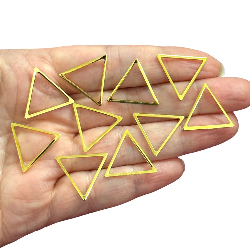 24Kt Gold Plated 20mm Triangle Charms, Gold Triangle Connector Charms, 10 pcs in a pack