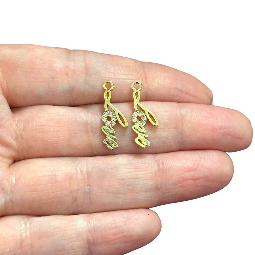 24Kt Gold Plated CZ Micro Pave Love Charms, 2 pcs in a pack