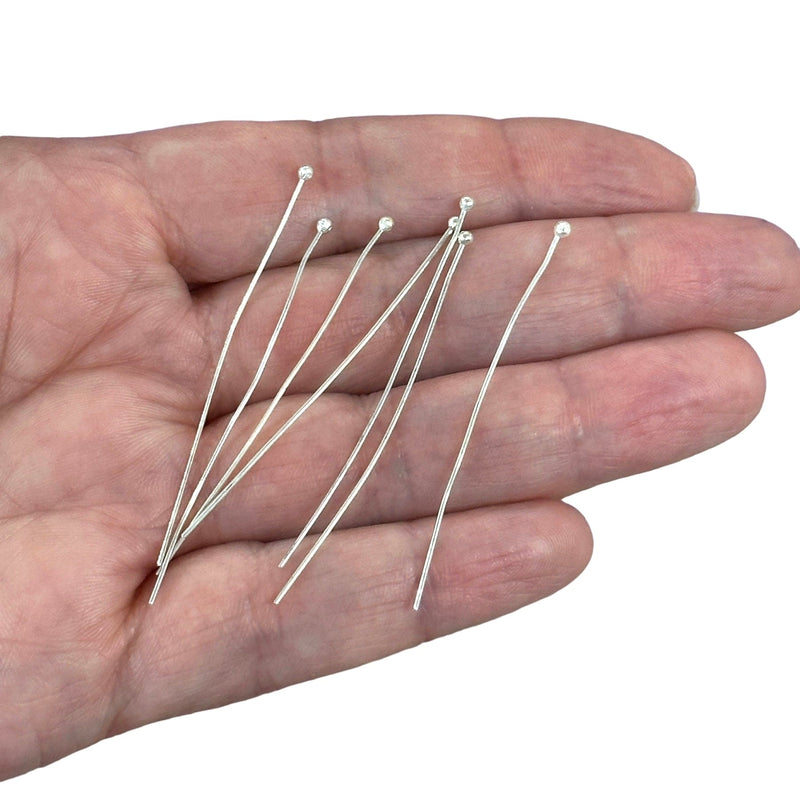 Silver Plated Ballpoint Pins, Ball Headpins, 0.6mm by 50mm, Silver Plated Brass Ball Head Pins
