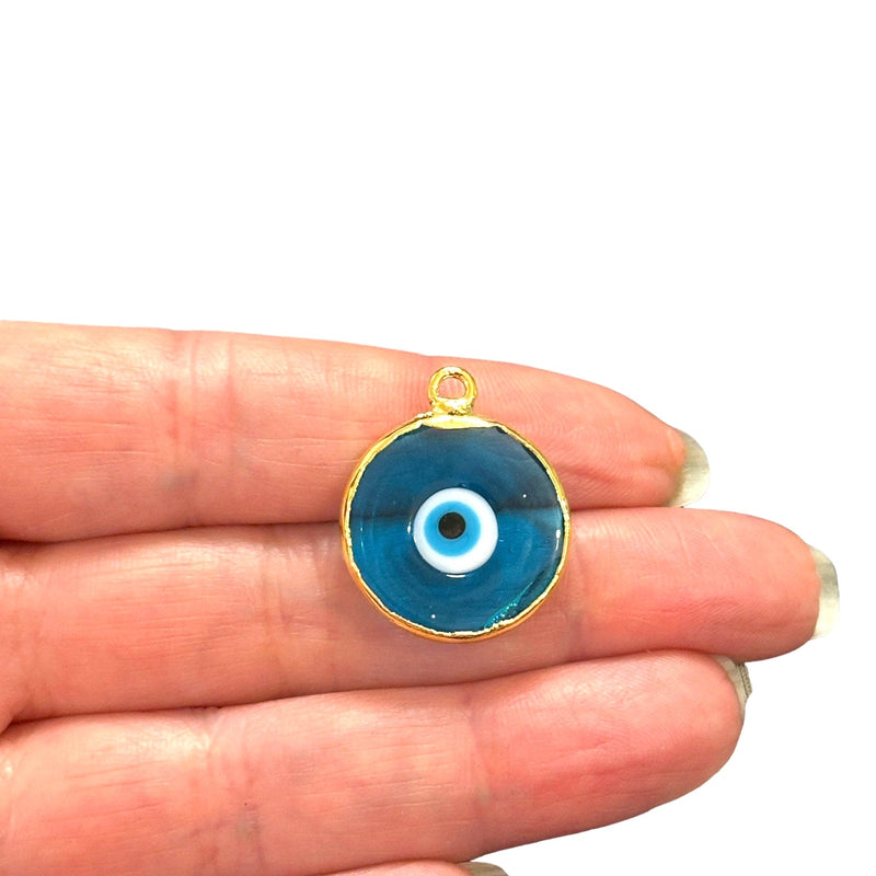 24Kt Gold Plated Hand Made Murano Glass Tp. Blue Evil Eye Charm