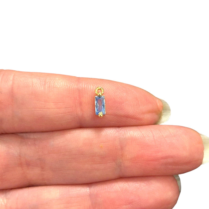 Birthstone Baguette 24Kt Gold Plated CZ Charms, Mini Birthstone CZ Charms